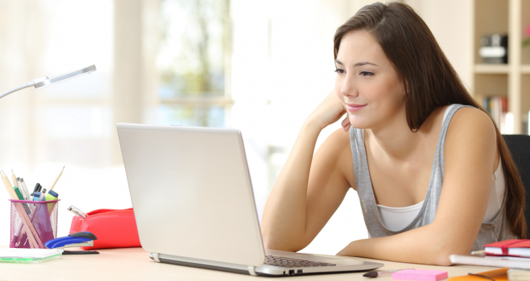 Student studying and learning online